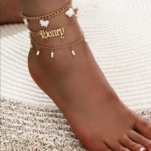 White butterfly “honey” gold tone anklet set